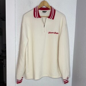 Sumwon Studios “True Artist” Quarter Zip Rugby Pullover Cream Red Striped Collar
